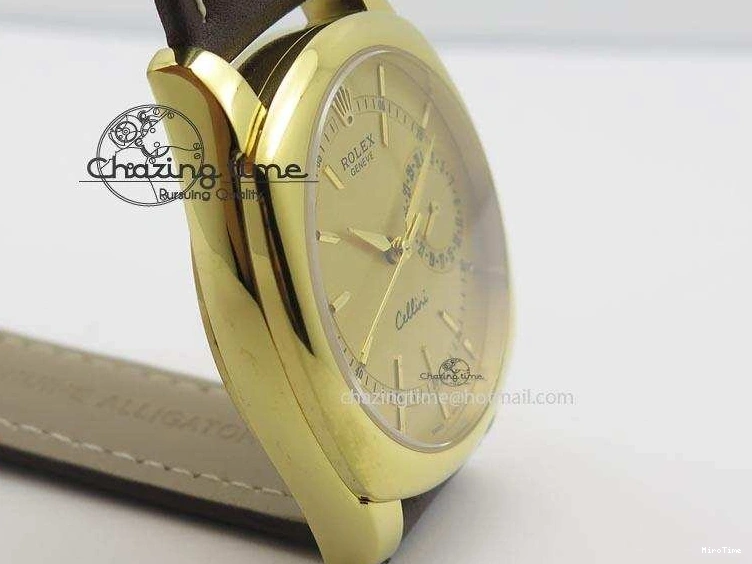 MiroTime 0505 Thermal Cellini Date YG Gold Sticks Dial On Brown Leather Strap A 3885